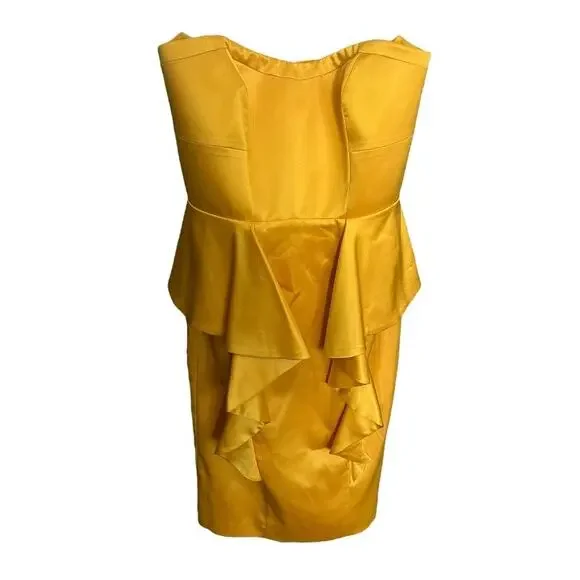 Jessica Simpson yellow strapless dress with flounce pleats size 8 - Picture 3 of 8